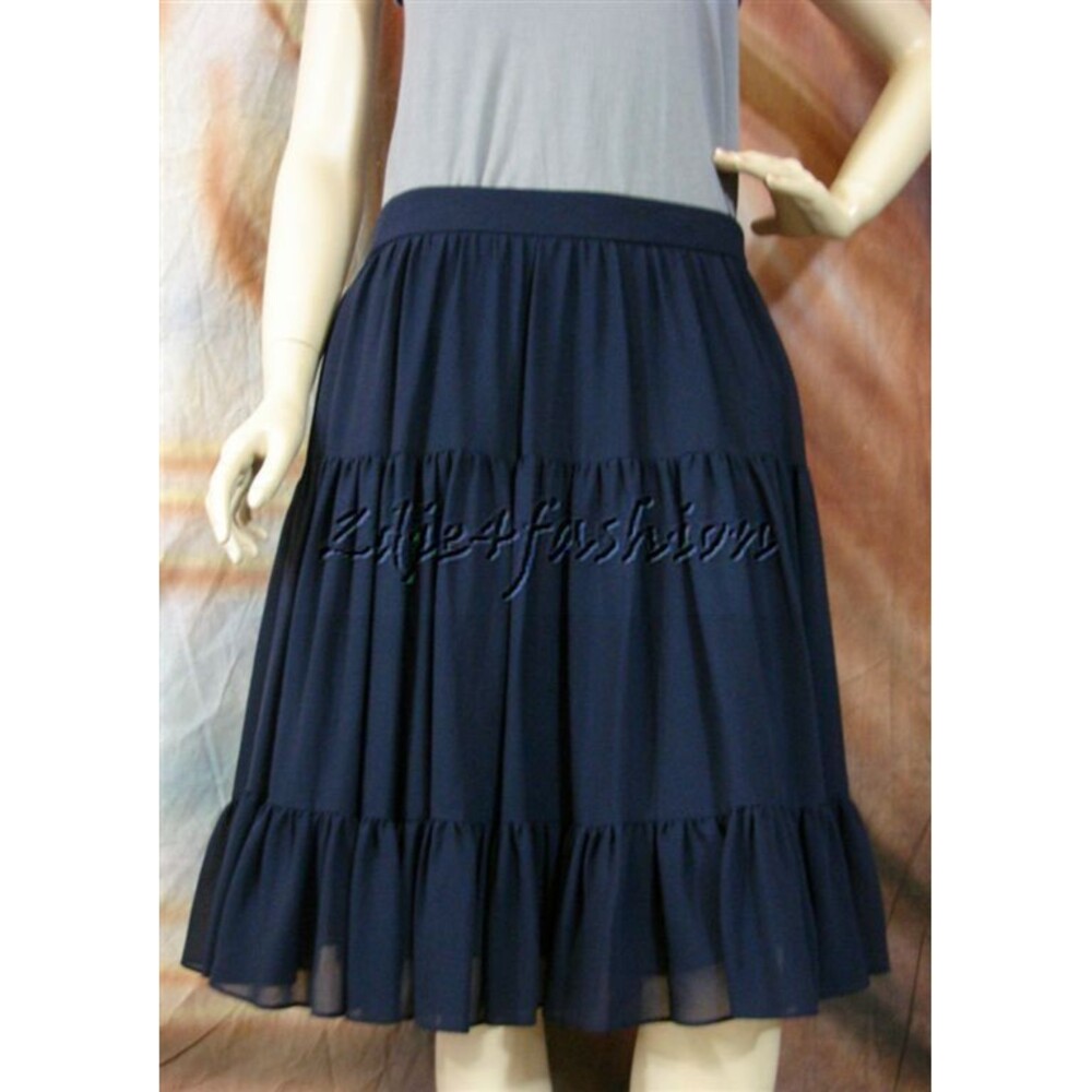 $1575 NWT GIORGIO ARMANI Navy Full Tiered Gathered Silk Skirt 8